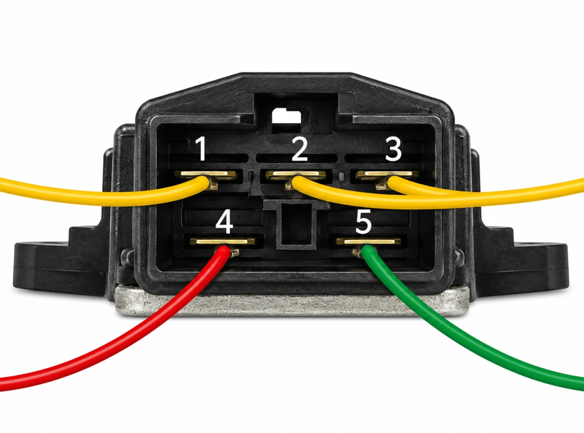 Rozmieszczenie pinów regulatora napięcia motocyklowego 5 pin